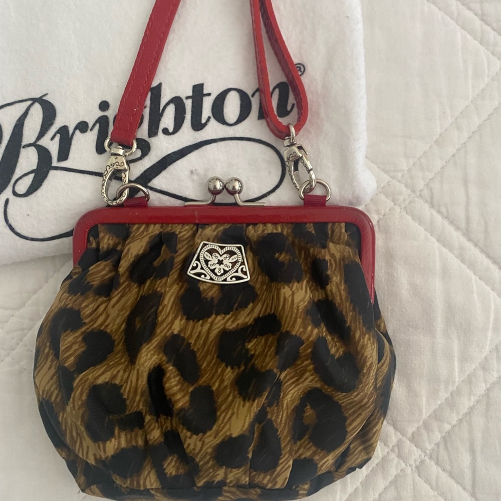 Brighton red patent leather/leopard small pouch cross body.